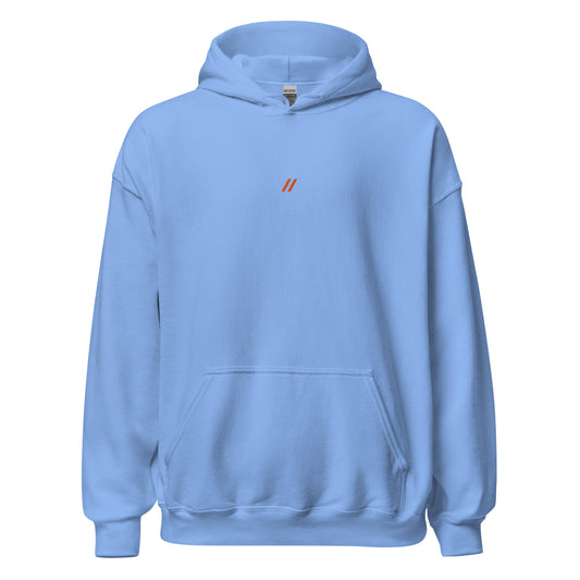 Light blue hoodie with the Bro, Chill logo on the front