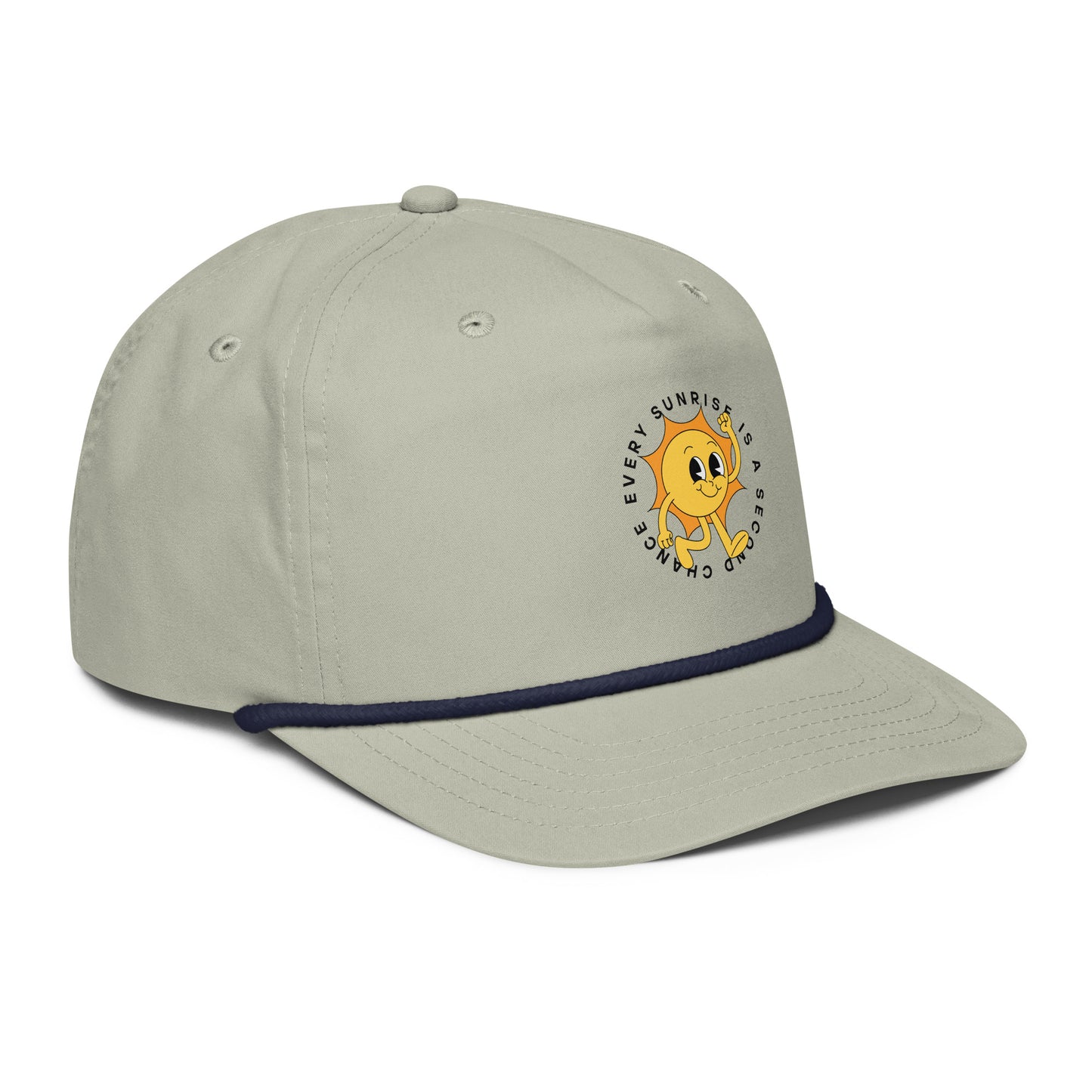 Grey hat with 'Every Sunrise is a Second Chance' around a walking sun graphic