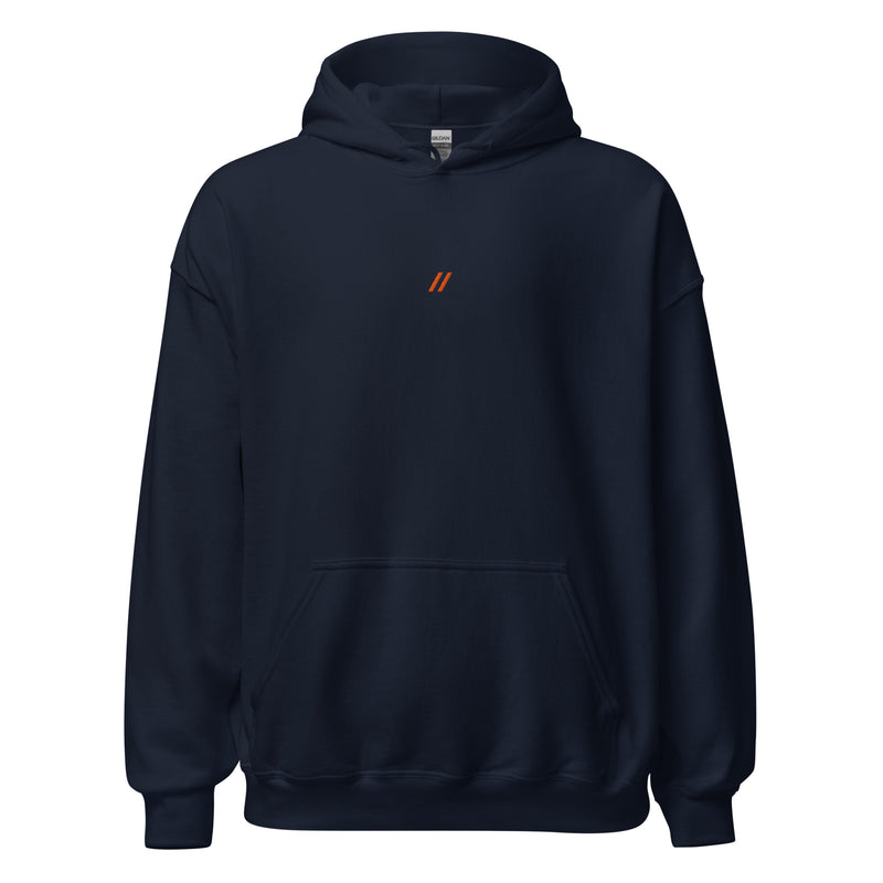 Navy blue hoodie with the Bro, Chill logo on the front