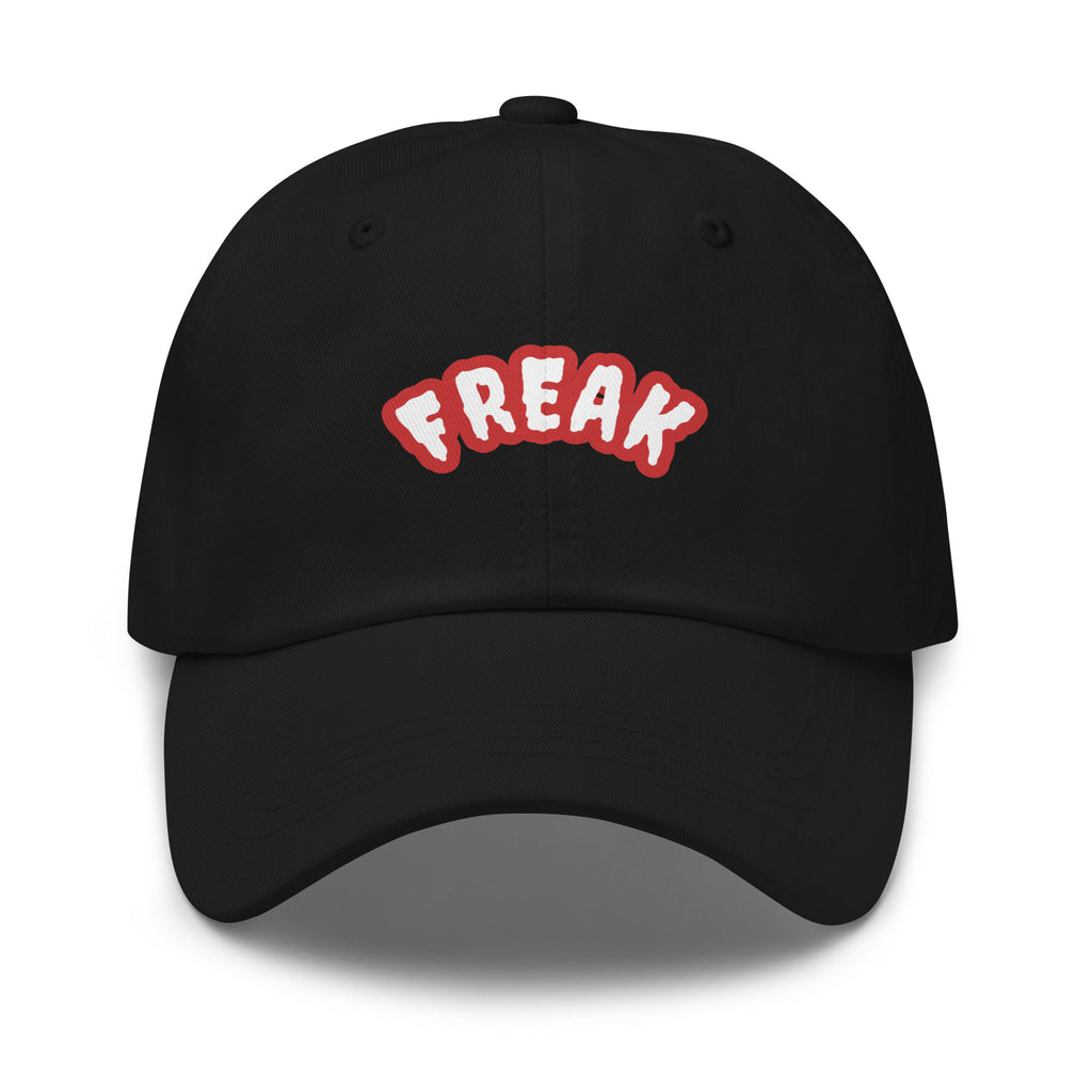 Black cap with 'Freak' text in white on a red background