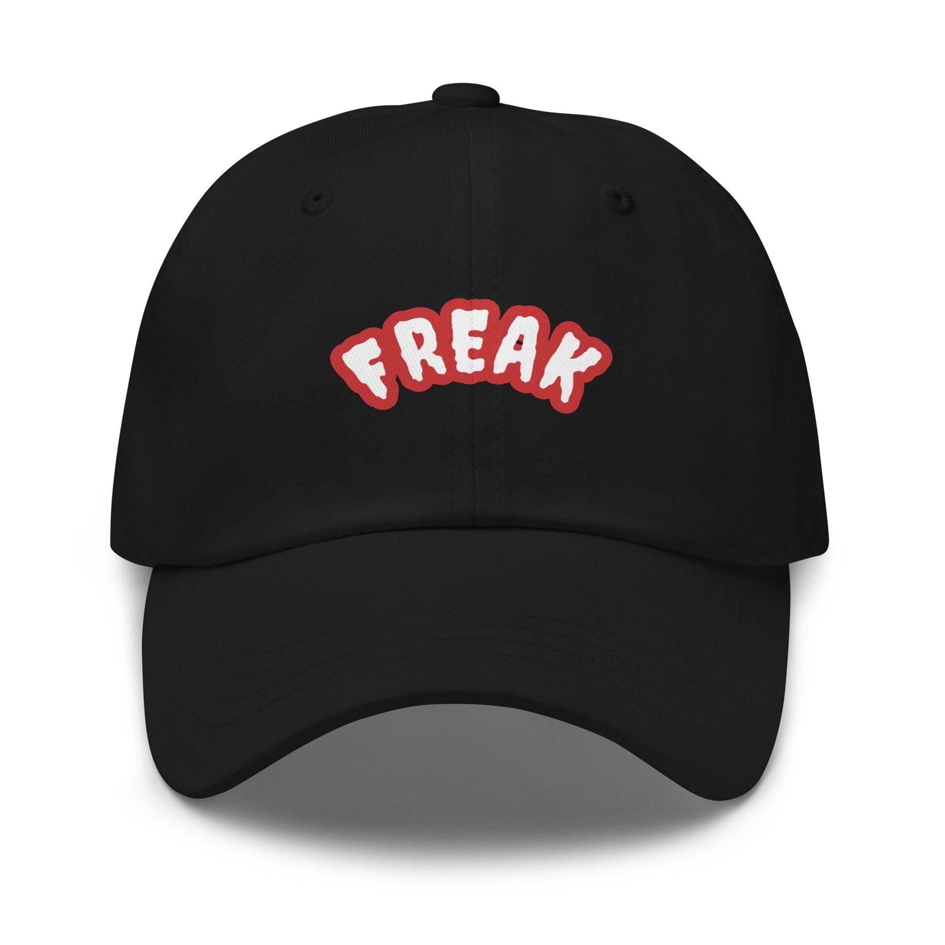 Black cap with 'Freak' text in white on a red background