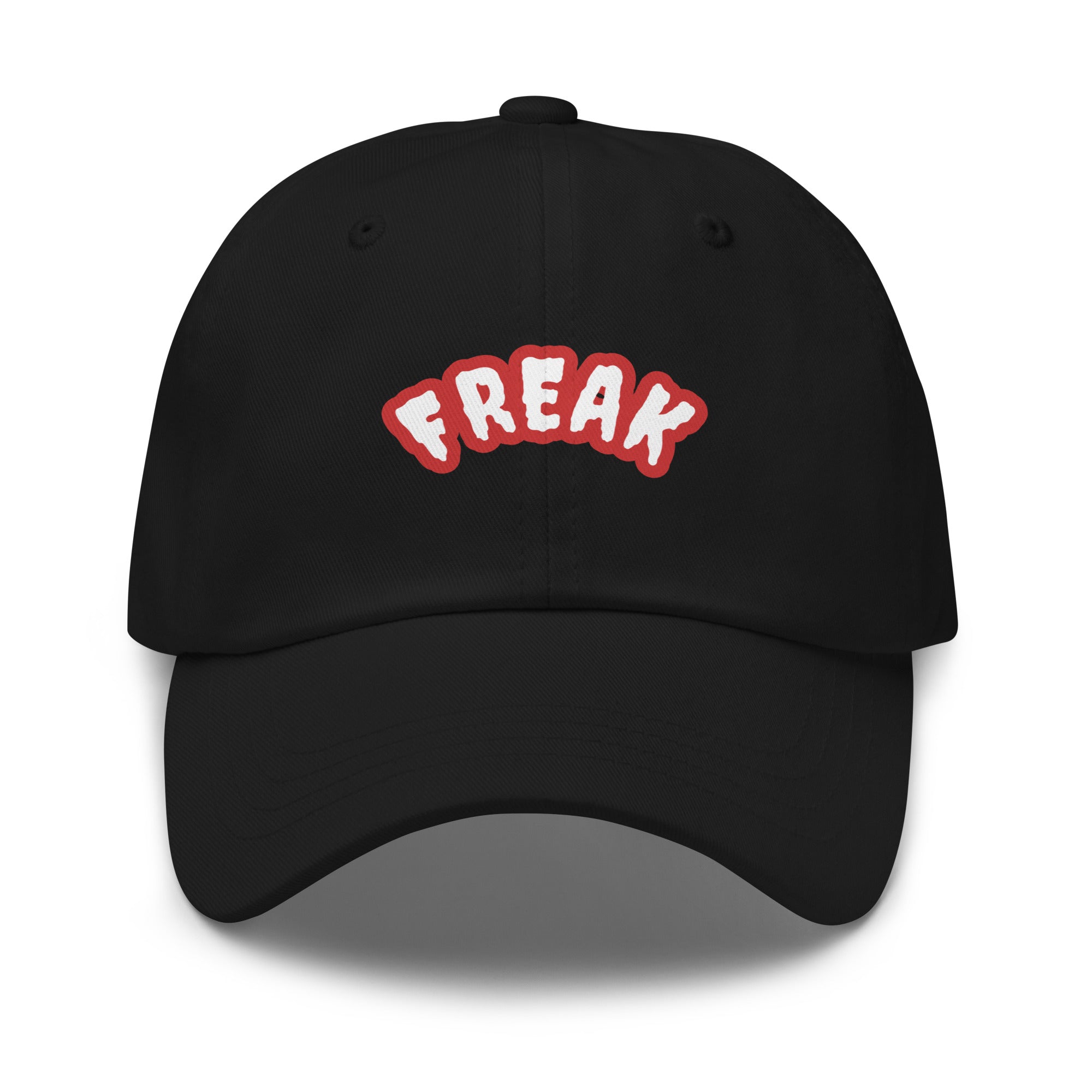 Black cap with 'Freak' text in white on a red background