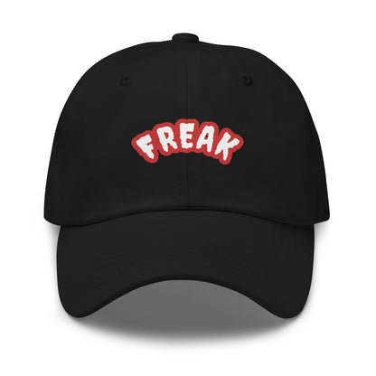 Black cap with 'Freak' text in white on a red background