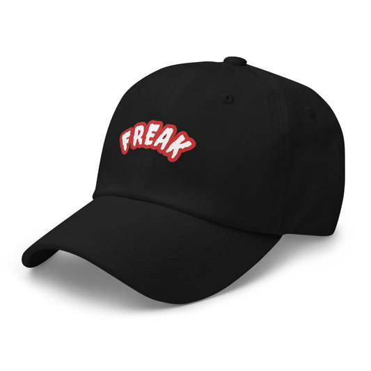 Black cap with 'Freak' text in white on a red background