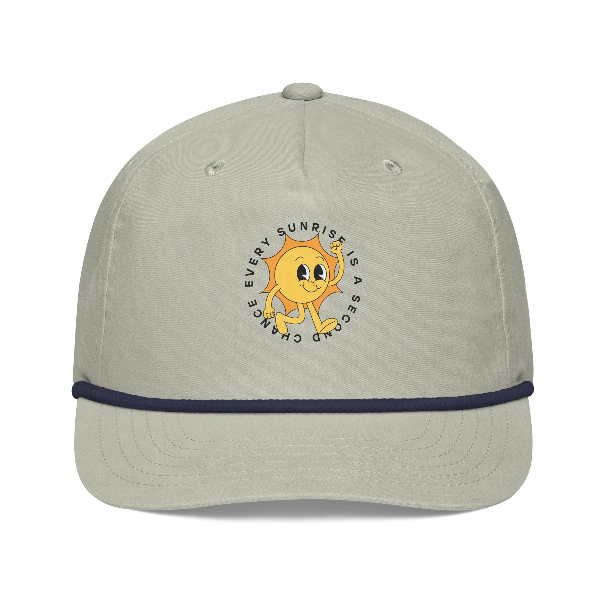 Grey hat with 'Every Sunrise is a Second Chance' around a walking sun graphic