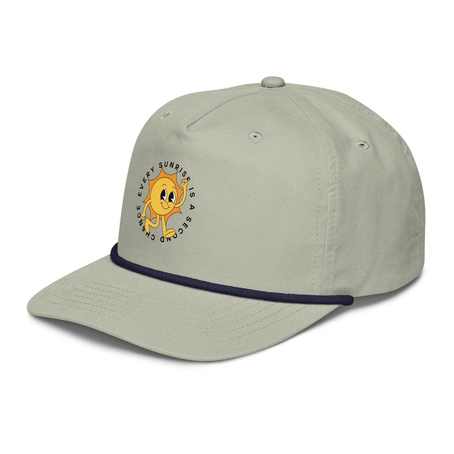 Grey hat with 'Every Sunrise is a Second Chance' around a walking sun graphic
