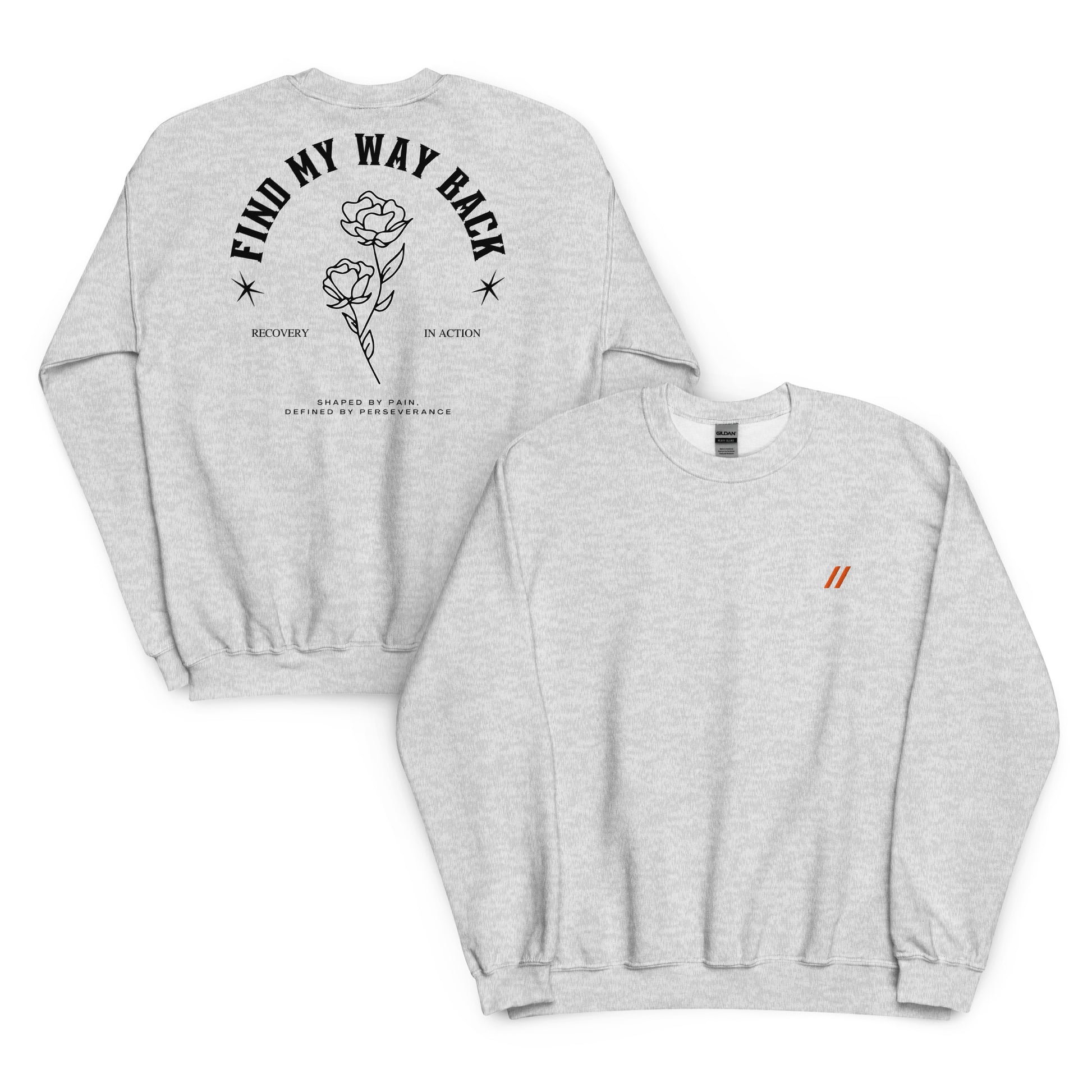 A white sweatshirt with a logo on the front  and a graphic design on the back