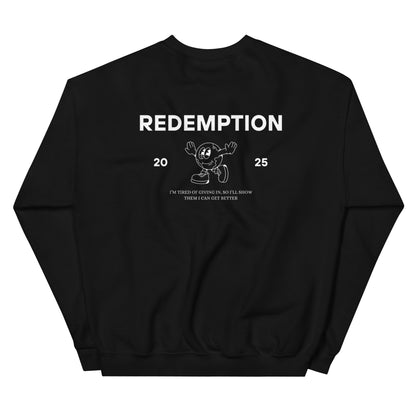 The back of a black sweatshirt with a logo on the front and a graphic design on the back