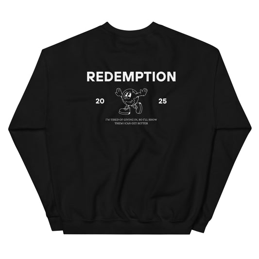 The back of a black sweatshirt with a logo on the front and a graphic design on the back